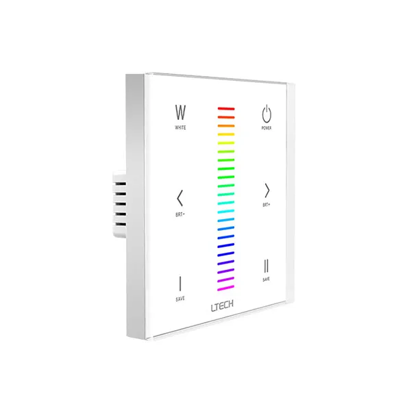 RF2.4GHz RGBW Touch Panel, PWM Power O/P, RGBW Dim, 12/24Vdc, 288W 12A, Single/Multi Zone Support. E4  LTECH Touch Panel
